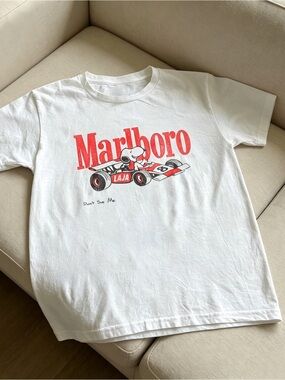 Vintage Style Snoopy Marlboro Racing Car Graphic Womens Mens T-shirt Unisex
